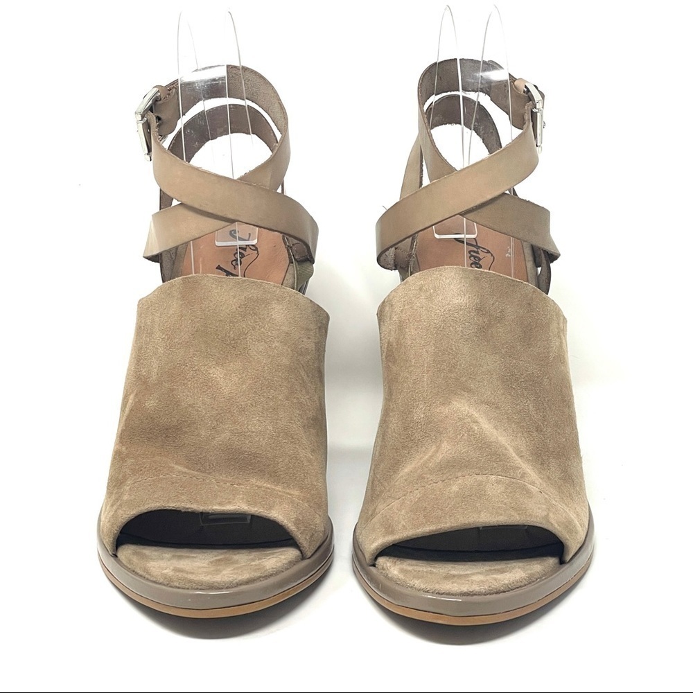 Free People See Ya There Taupe Suede Block Heel Sandals 40 US 10 Leather Heels - Picture 3 of 14
